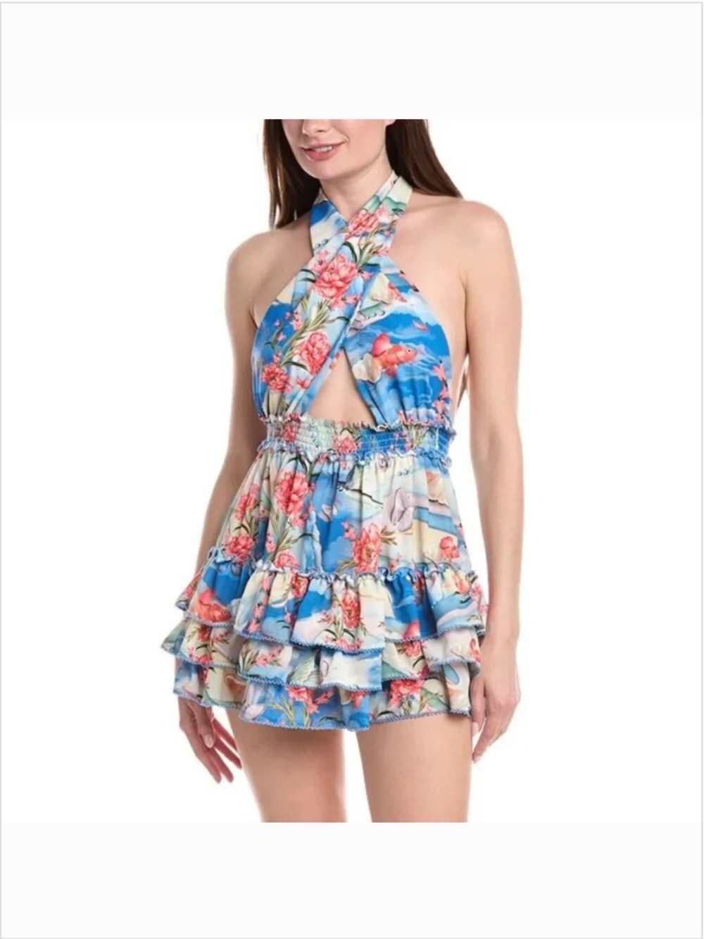 Agua Bendita Maona Nacar Halter Cover Up Mini Dress New XL